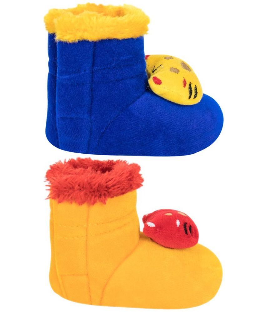     			Neska Moda Set of 2 Pair 6 to 12 Months Baby Boys & Girls Cat Face Velvet Booties/Shoes (Yellow,Red,Blue) -BT810andBT811