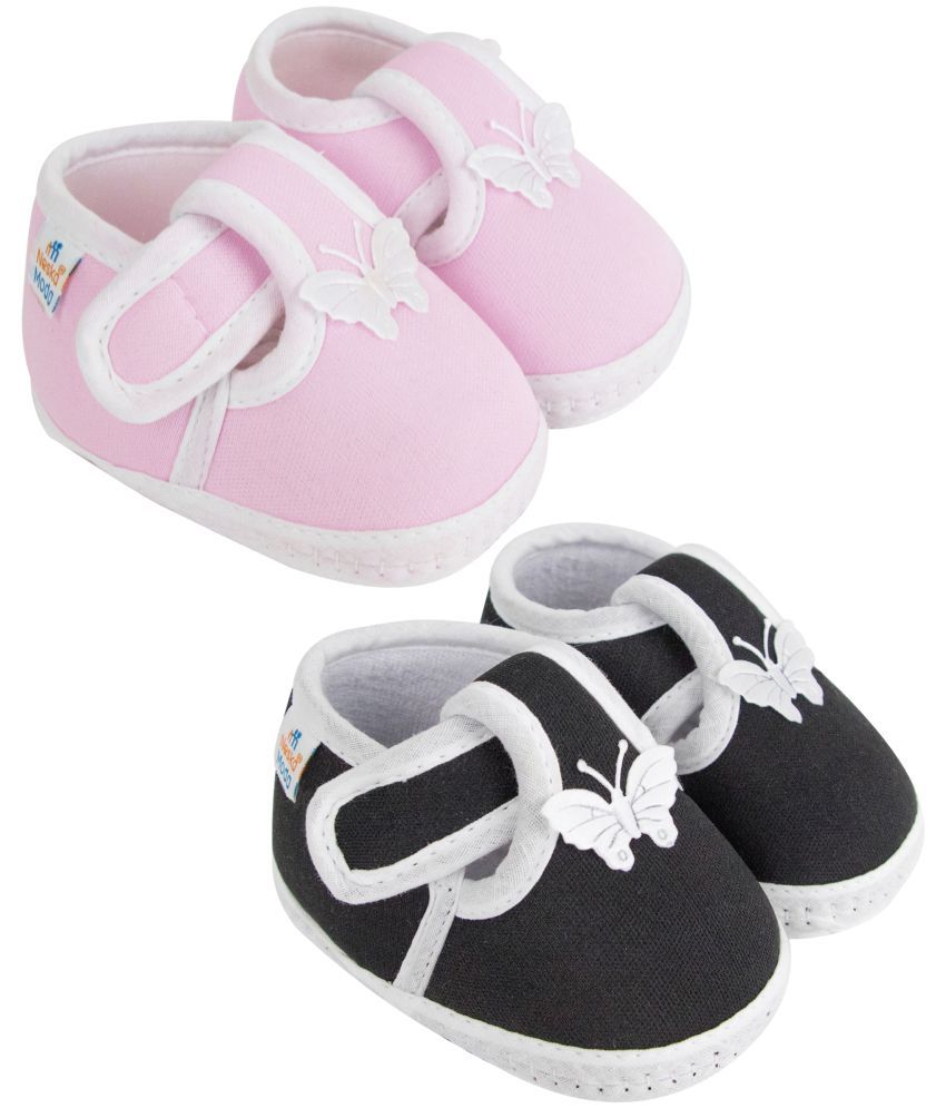     			Neska Moda Set of 2 Pair Baby Boys & Baby Girls Velcro Cotton Booties For 12 to 24 Months (Pink,Black)