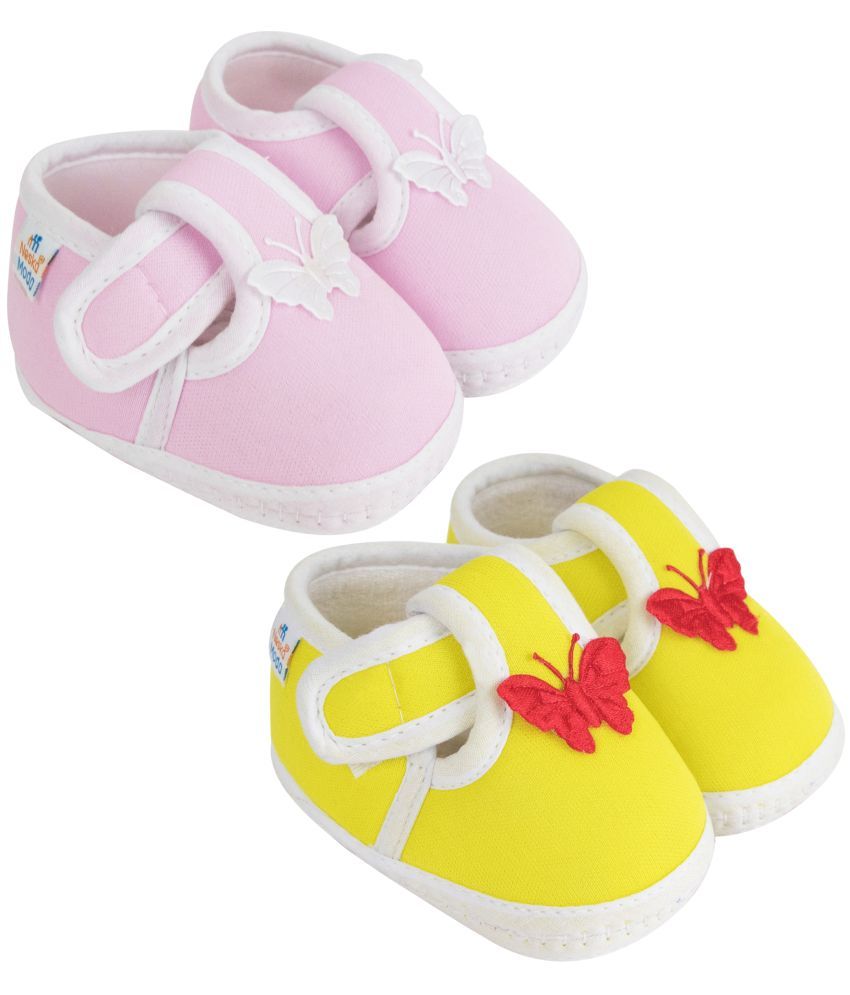     			Neska Moda Set of 2 Pair Baby Boys & Baby Girls Velcro Cotton Booties For 12 to 24 Months (Pink,Yellow)