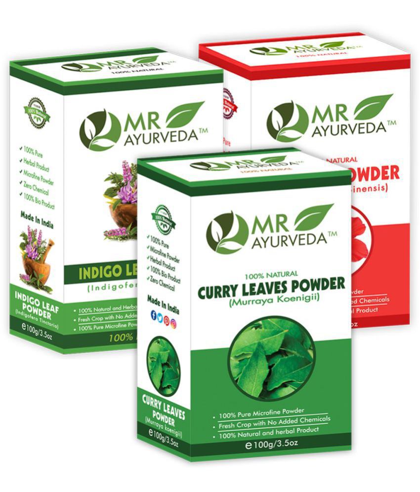     			MR Ayurveda Curry Leaves Powder, Indigo & Hibiscus Powder Hair Scalp Treatment 300 g Pack of 3