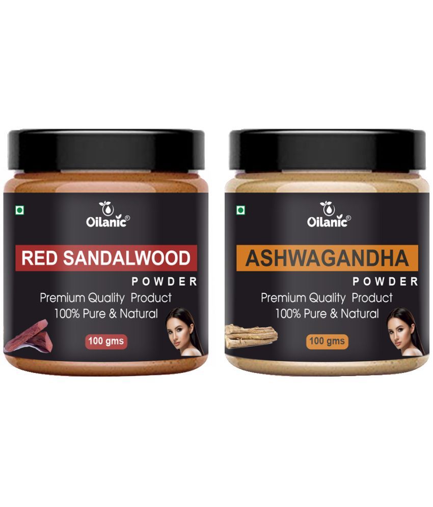     			Oilanic 100% Red Sandalwood Powder & Ashwagandha Powder For Skin Hair Mask 200 g Pack of 2