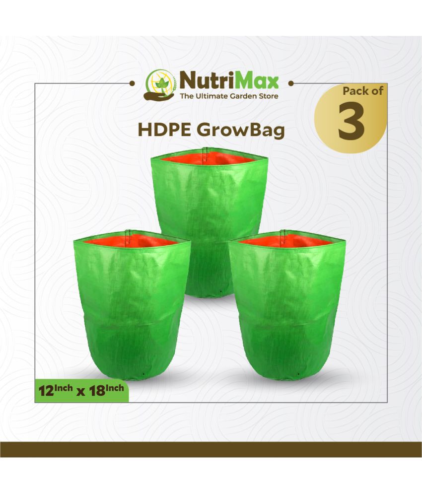     			Nutrimax HDPE 200 GSM Growbags 12 inch x 18 inch Pack of 3 Outdoor Plant Bag