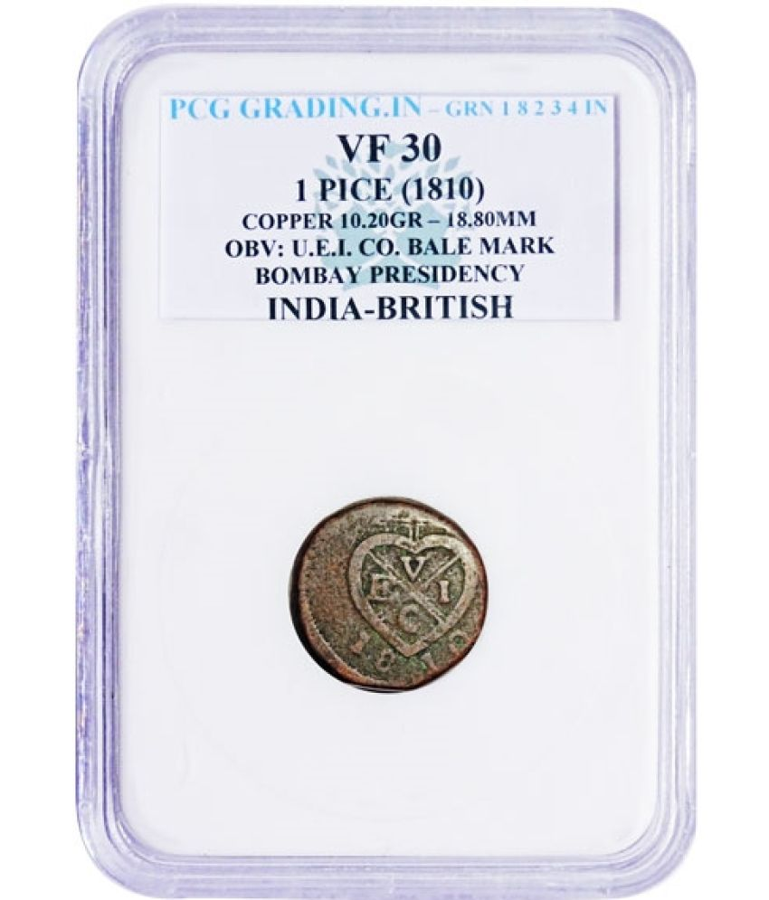     			(PCG Graded) 1 Pice (1810) Obv: U.E.I. Co. Bale Mark Bombay Presidency British India PCG Graded Old and Rare Copper Coin