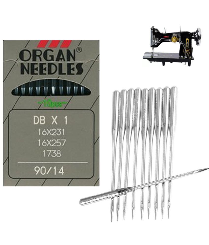     			ORGAN Stainless Steel Needles/Size DBX1 90/14, Works with All Automatic Machines (Usha/Singer/Brother/Rajesh) 10 Needles/Home use Sewing Machine Needle (Pack of 1 Set- 10 Needles)