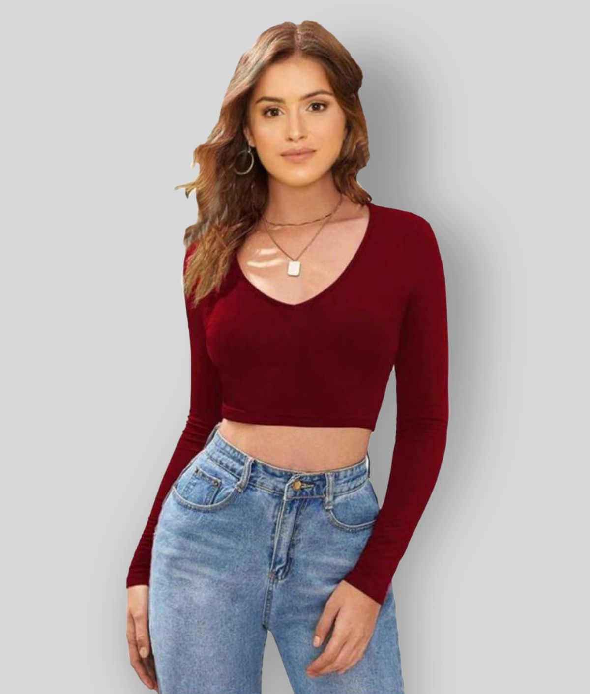     			Dream Beauty Fashion - Maroon Cotton Blend Women's Crop Top ( Pack of 1 )