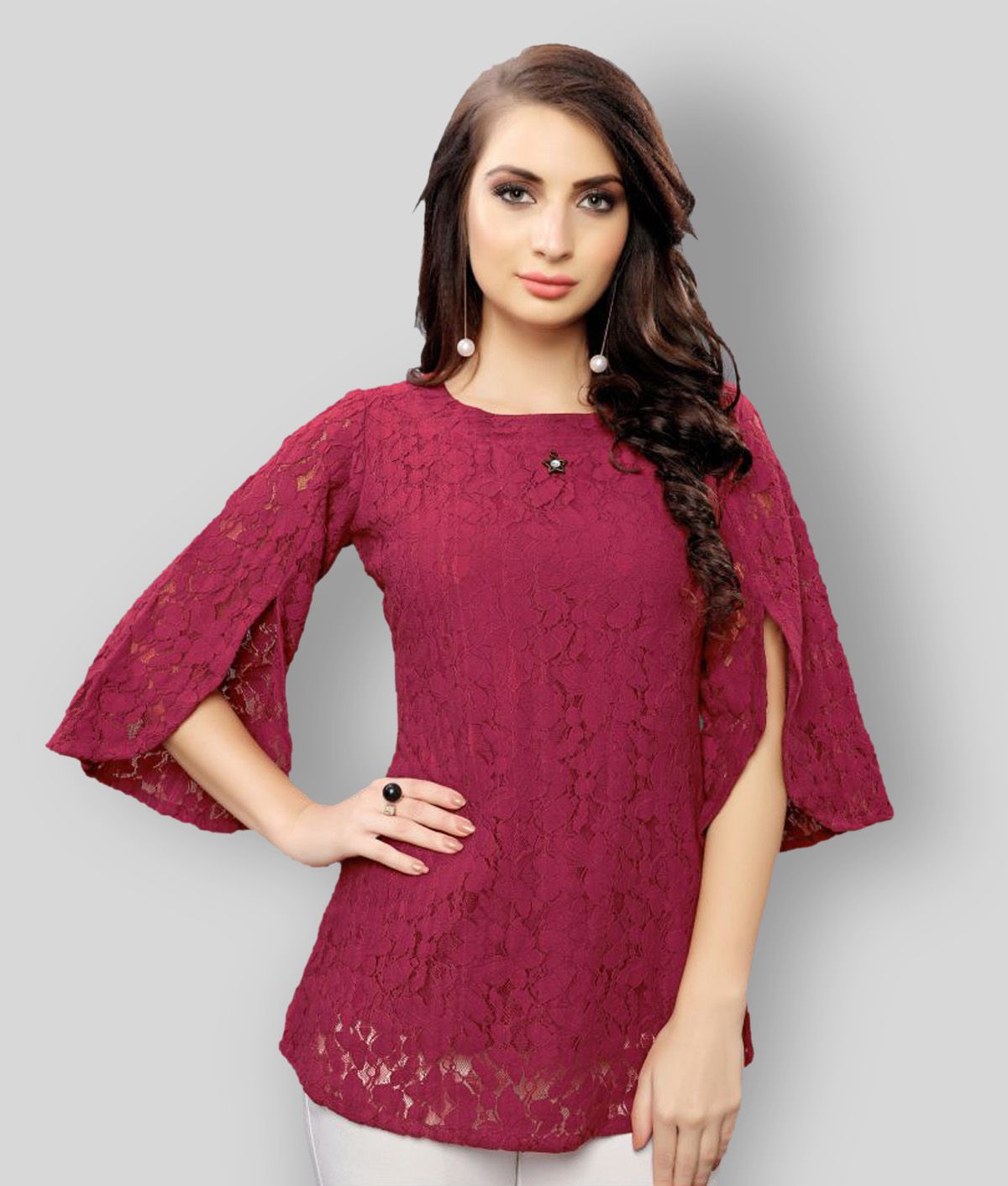     			Selvia - Maroon Net Women's A-Line Top ( Pack of 1 )