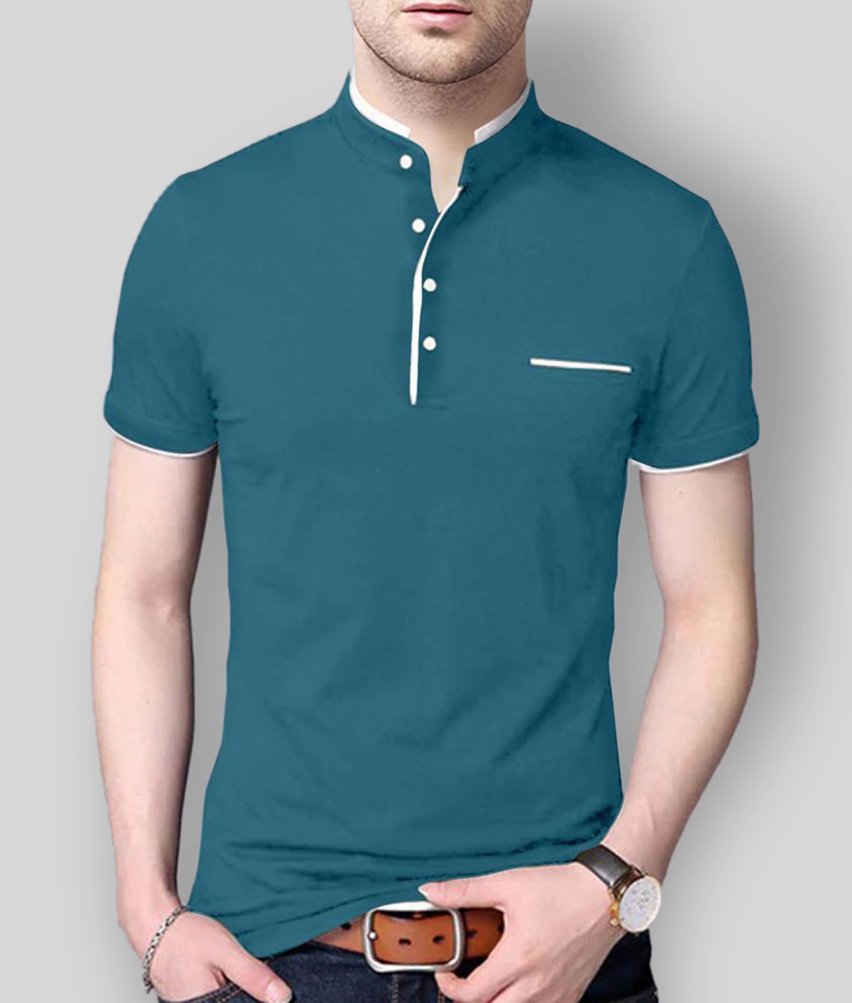 AUSK - Teal Blue Cotton Blend Regular Fit Men's T-Shirt ( Pack of 1 )