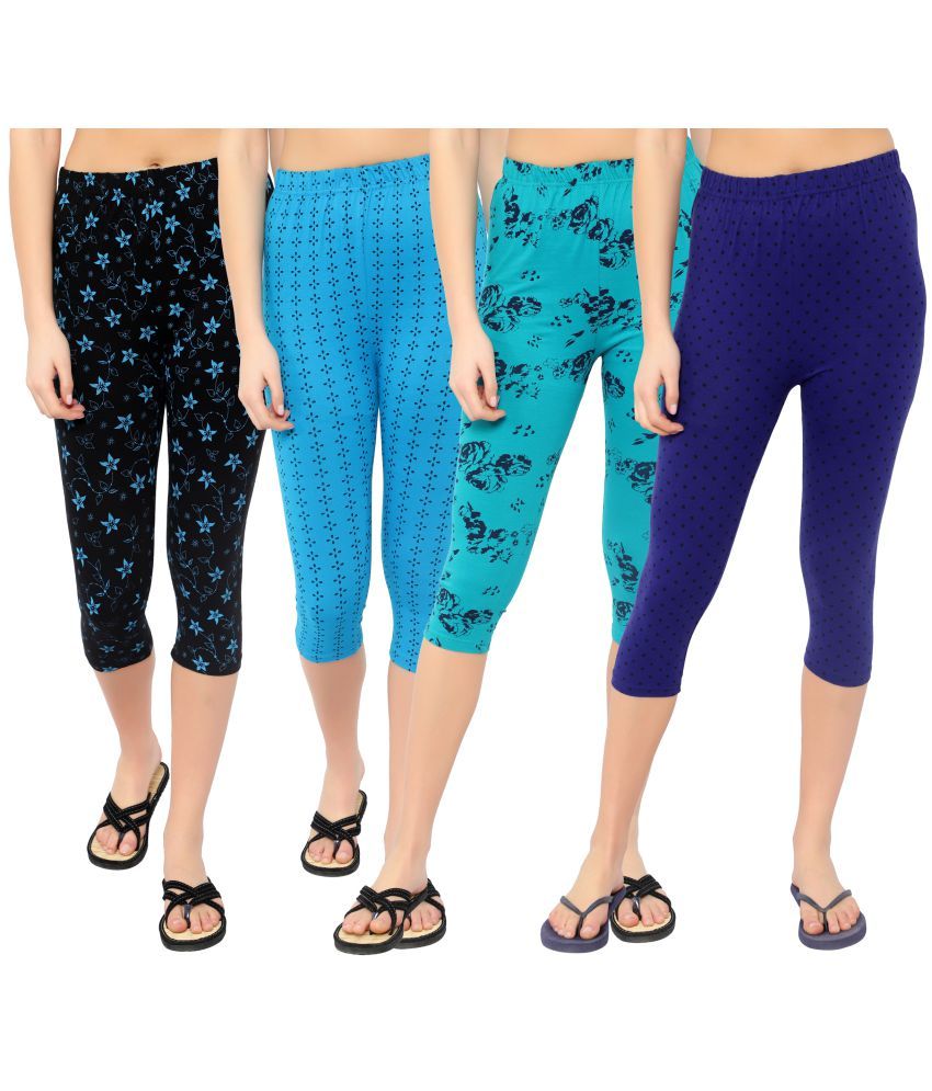     			Diaz Multi Cotton Lycra Floral Capri - Pack of 4