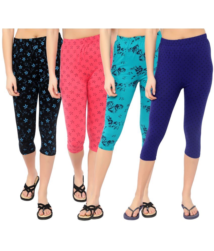     			Diaz Multi Cotton Lycra Graphic Capri - Pack of 4