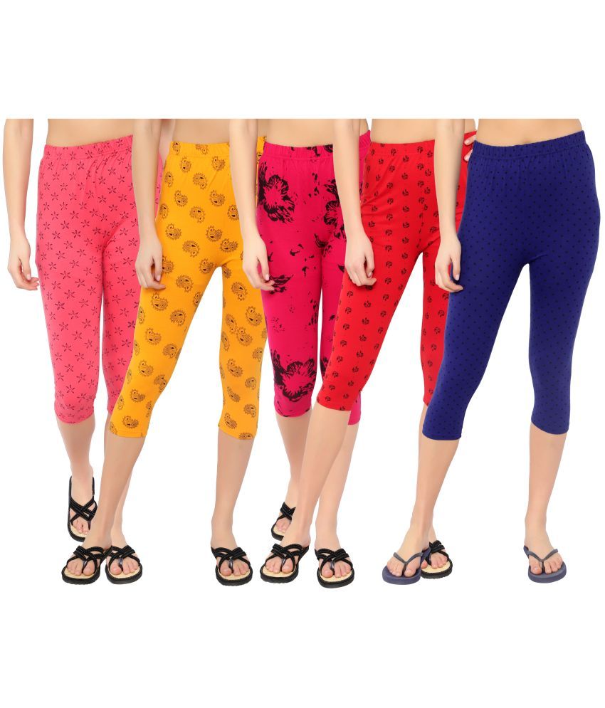     			Diaz Multi Cotton Lycra Graphic Capri - Pack of 5