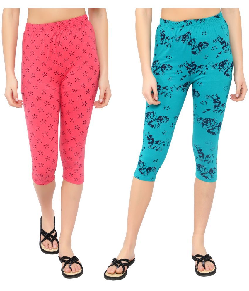     			Diaz Multi Cotton Lycra Printed Capri - Pack of 2