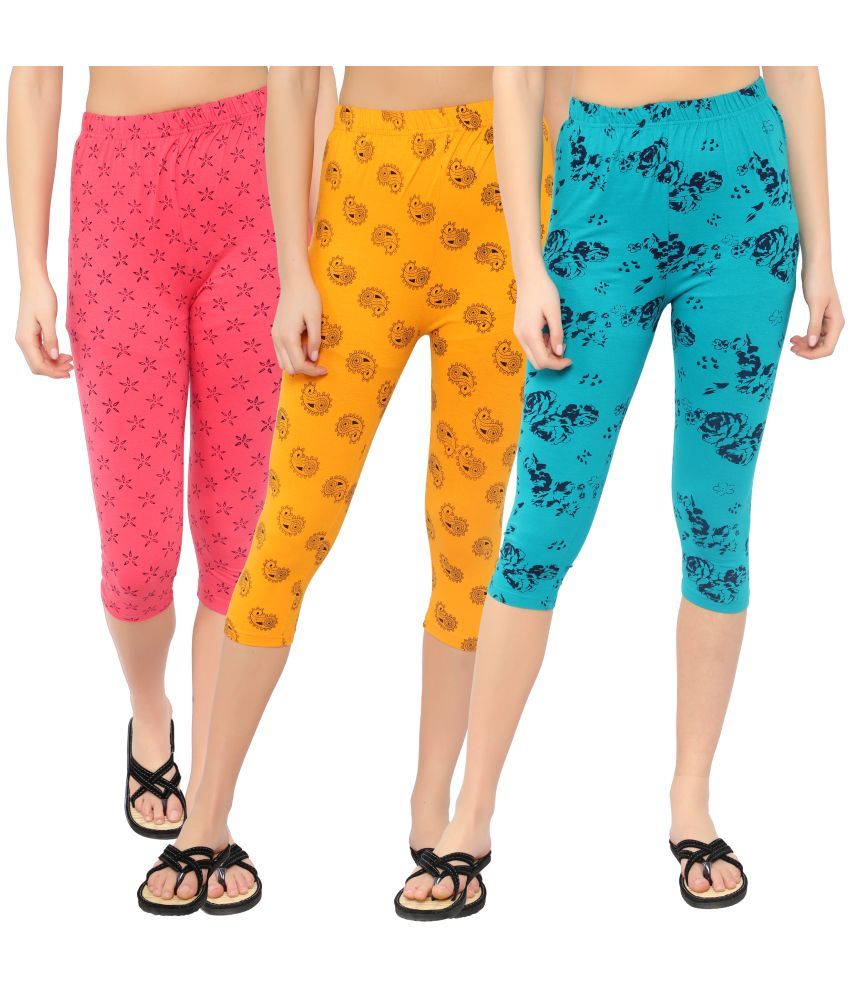     			Diaz Multi Cotton Lycra Printed Capri - Pack of 3