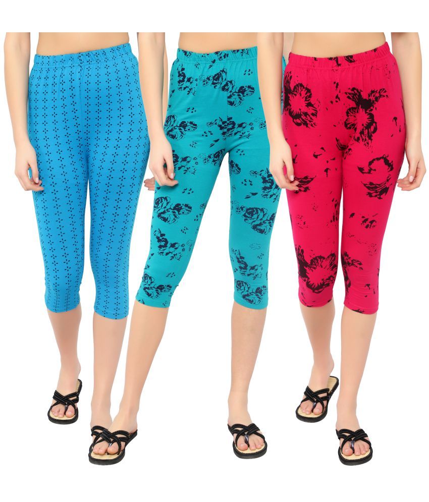     			Diaz Multi Cotton Lycra Printed Capri - Pack of 3