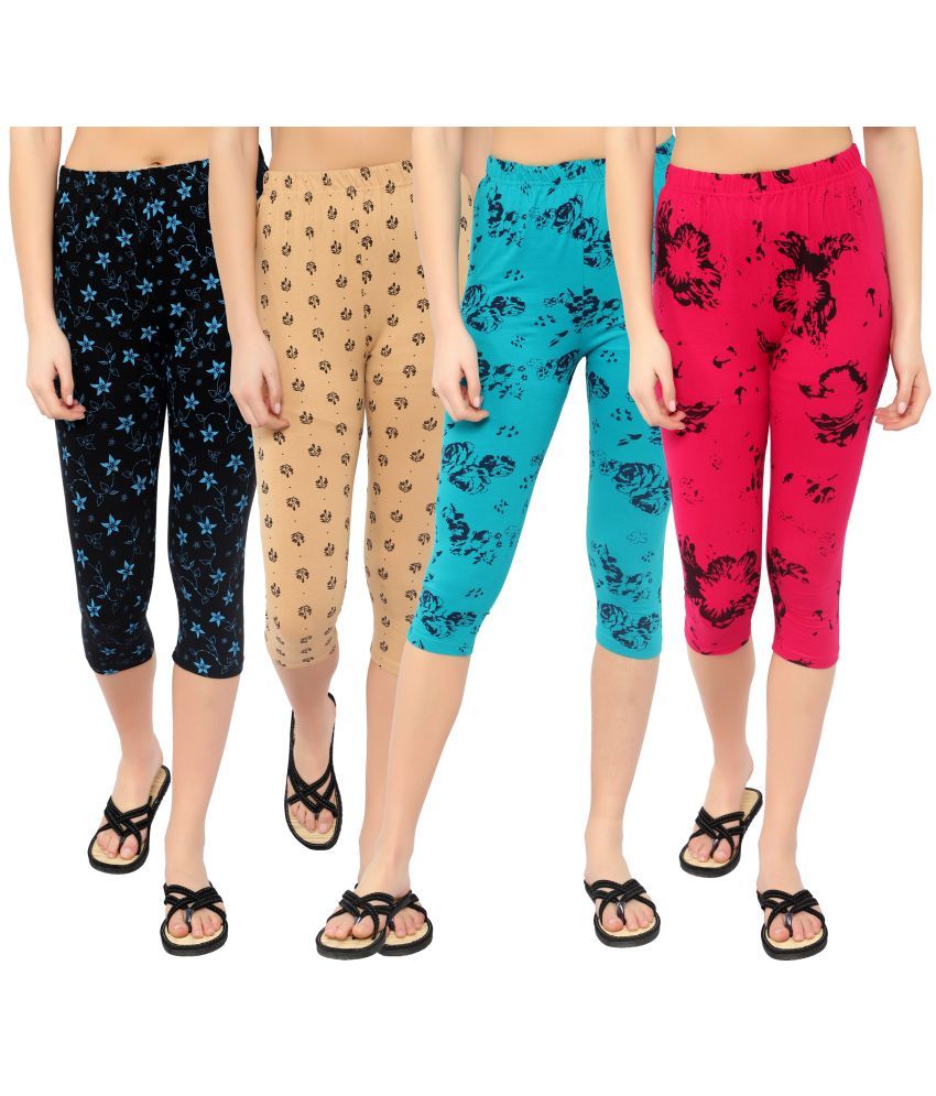     			Diaz Multi Cotton Lycra Printed Capri - Pack of 4