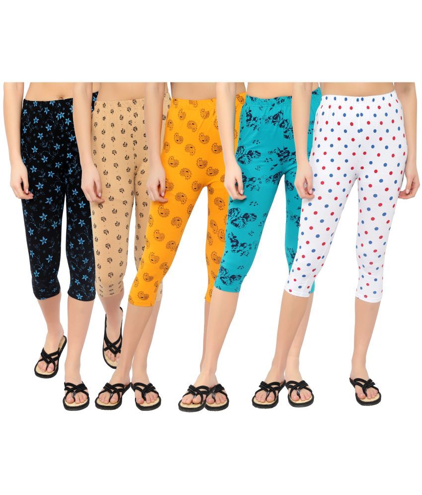     			Diaz Multi Cotton Lycra Printed Capri - Pack of 5