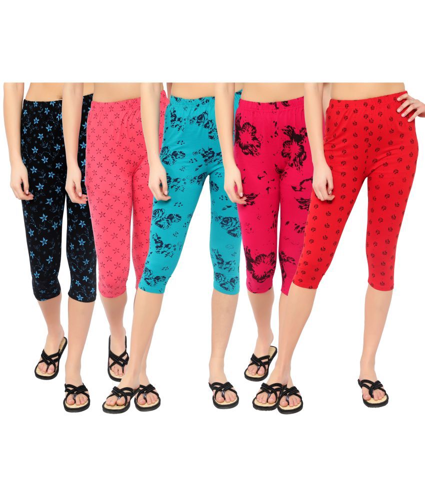     			Diaz Multi Cotton Lycra Printed Capri - Pack of 5