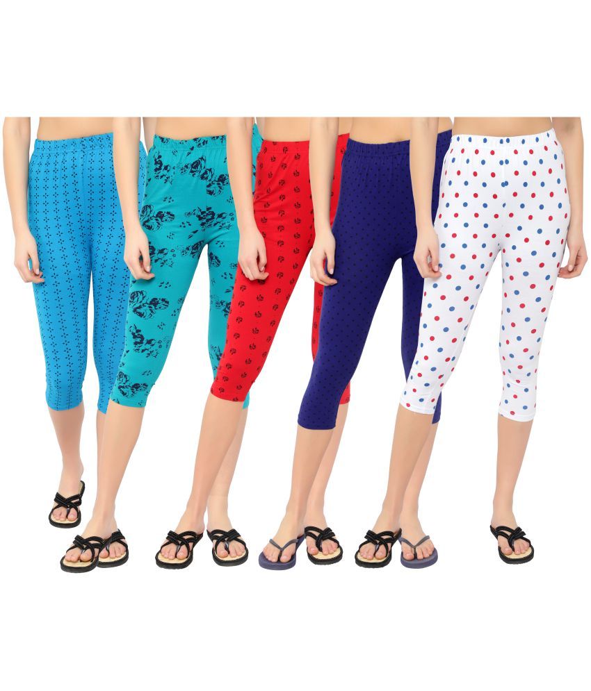     			Diaz Multi Cotton Lycra Printed Capri - Pack of 5