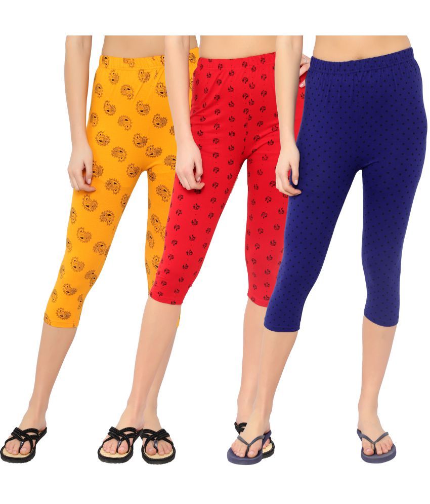     			Diaz Multi Cotton Lycra Printed Capri - Pack of 3