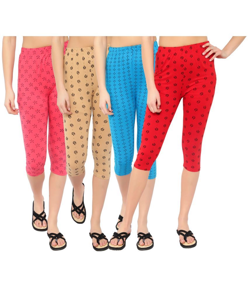     			Diaz Multi Cotton Lycra Printed Capri - Pack of 4