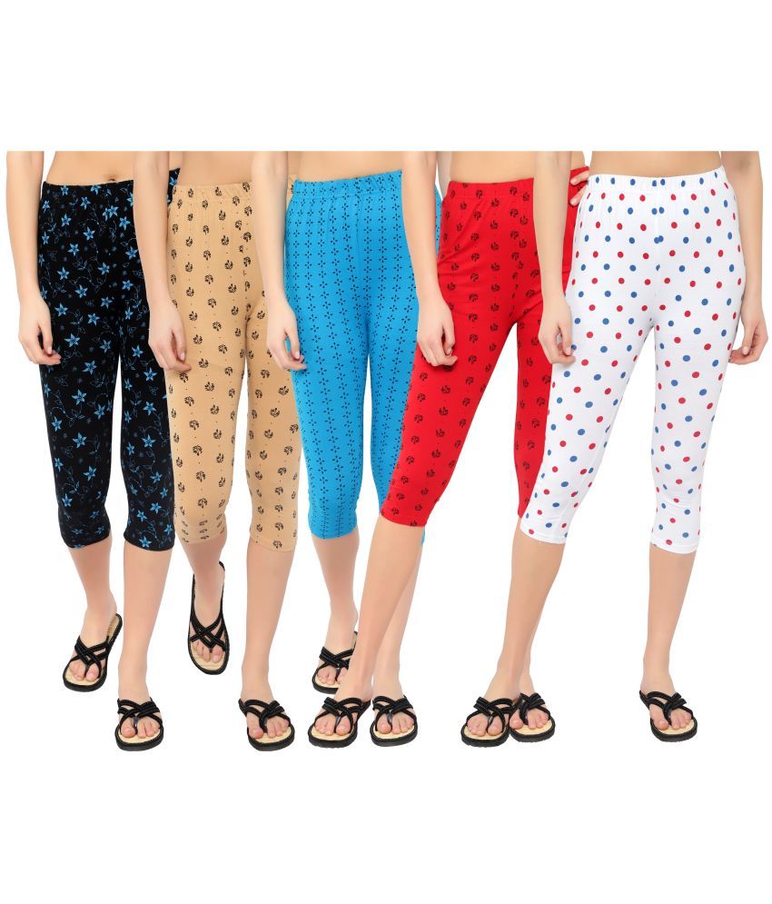     			Diaz Multi Cotton Lycra Printed Capri - Pack of 5