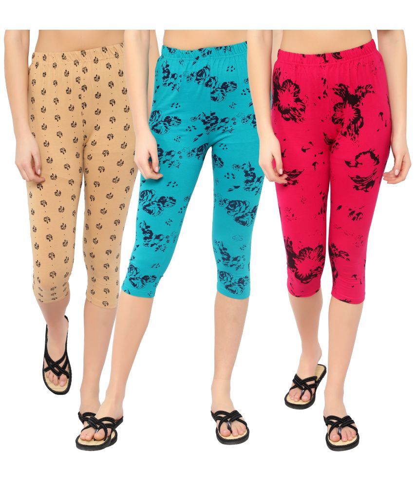     			Diaz Multi Cotton Lycra Printed Capri - Pack of 3