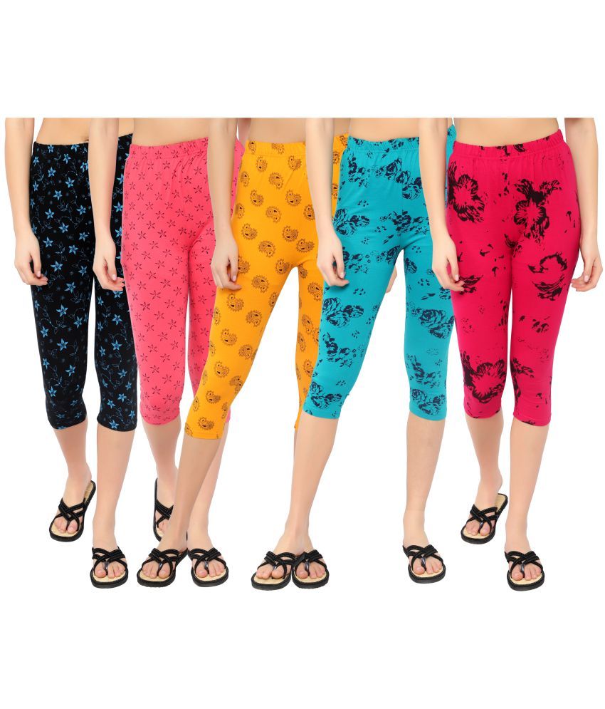     			Diaz Multi Cotton Lycra Printed Capri - Pack of 5