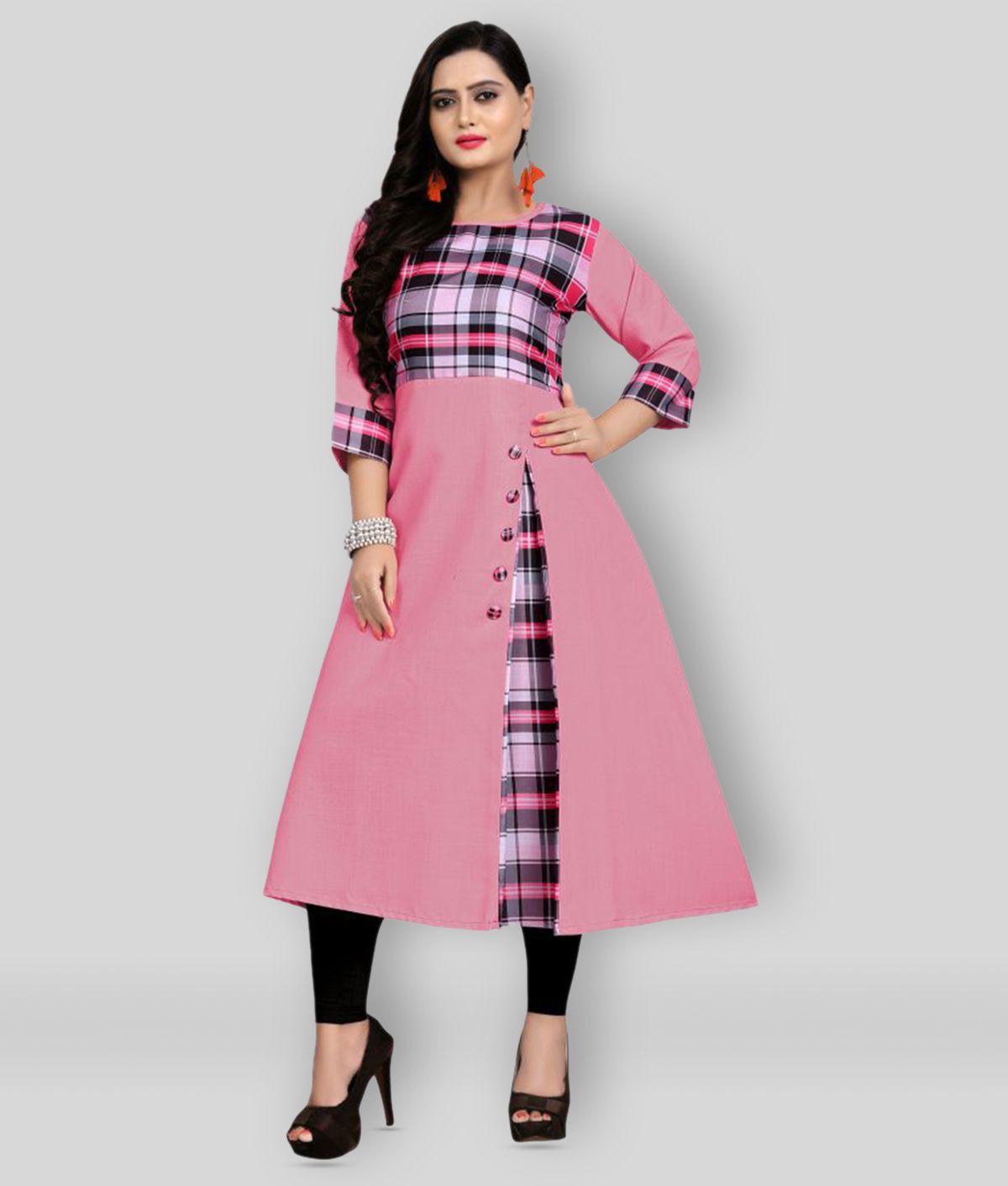     			Hetsa - Pink Cotton Blend Women's Front Slit Kurti ( Pack of 1 )