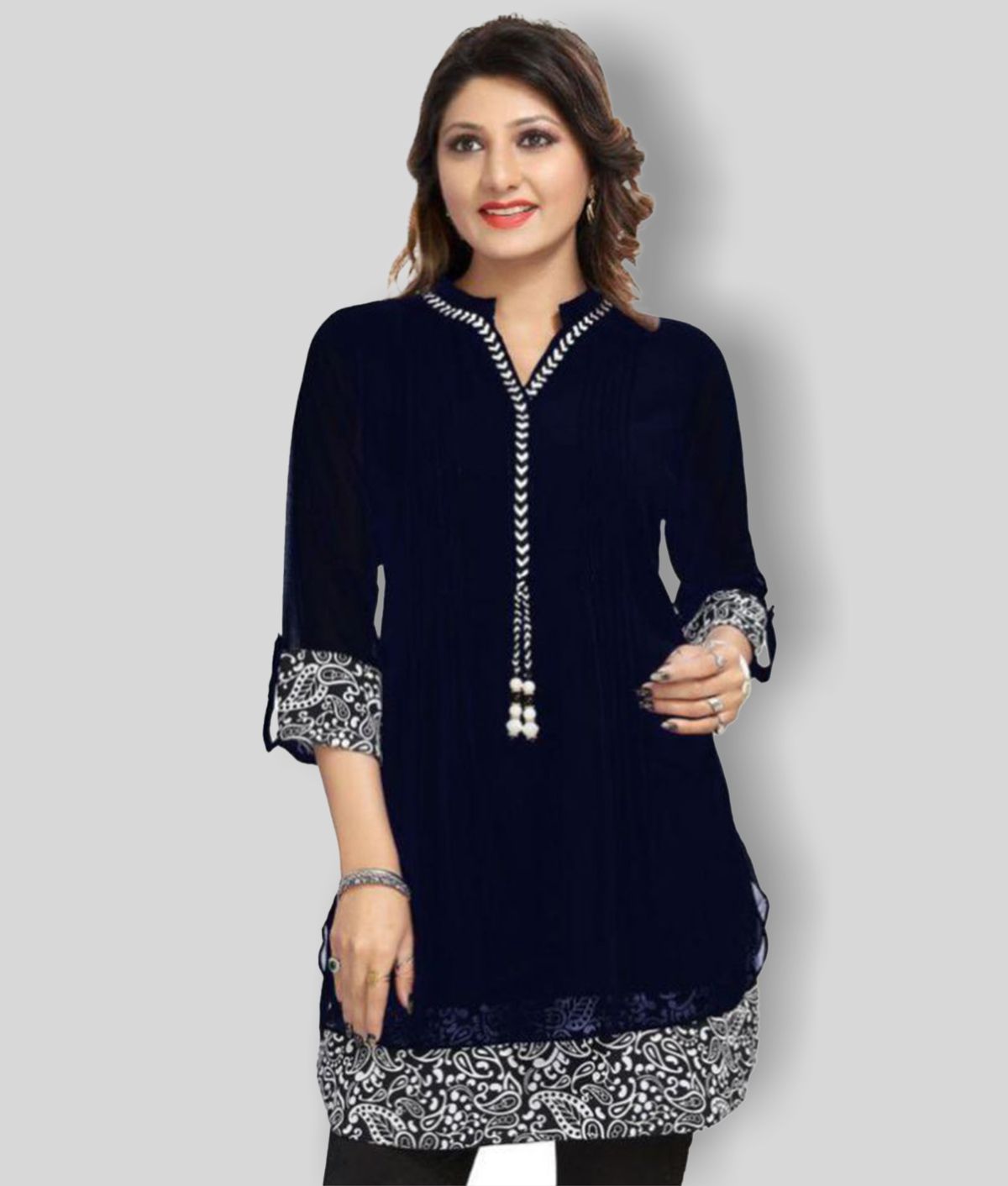 Meher Impex - Blue Georgette Women's Double Layered Kurti ( Pack of 1 )