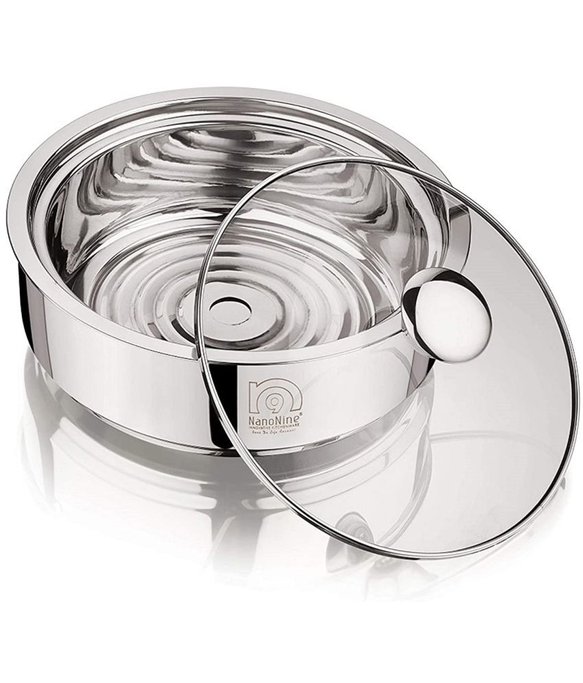     			Nanonine Chapati Server Double Wall Insulated Stainless Steel Casserole Serve Fresh Roti Pot With Steel Coaster And Glass Lid, 1.25 L, 1 Pc, Small