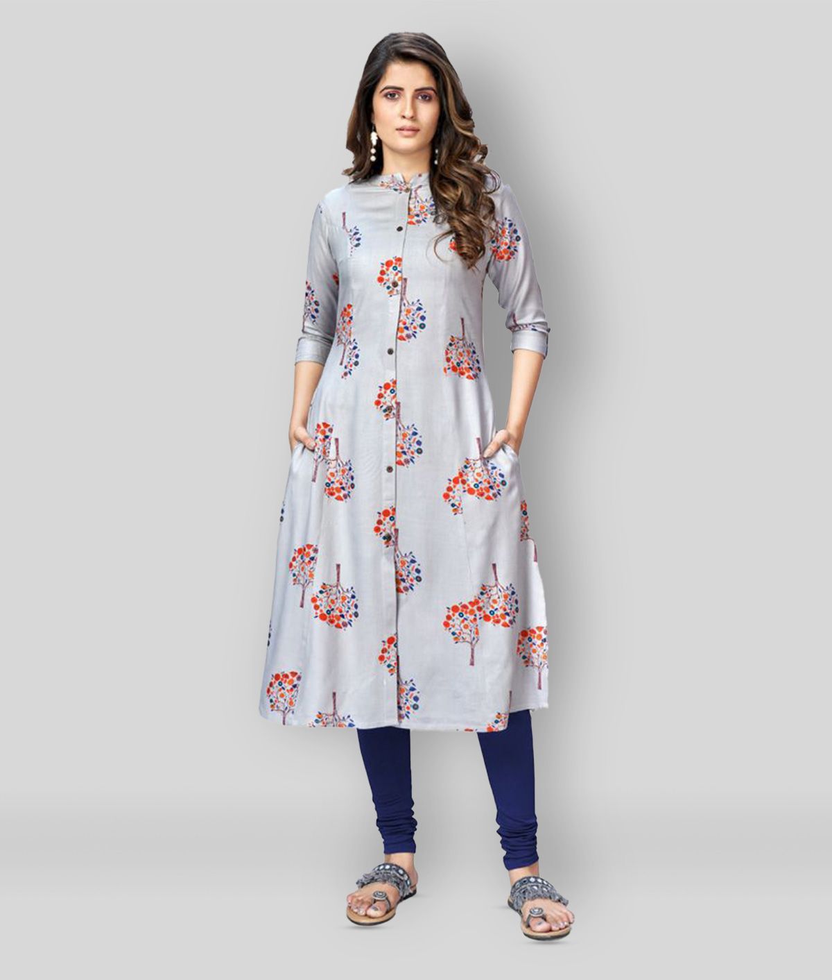     			Vbuyz - Light Grey Rayon Women's Front Slit Kurti ( Pack of 1 )