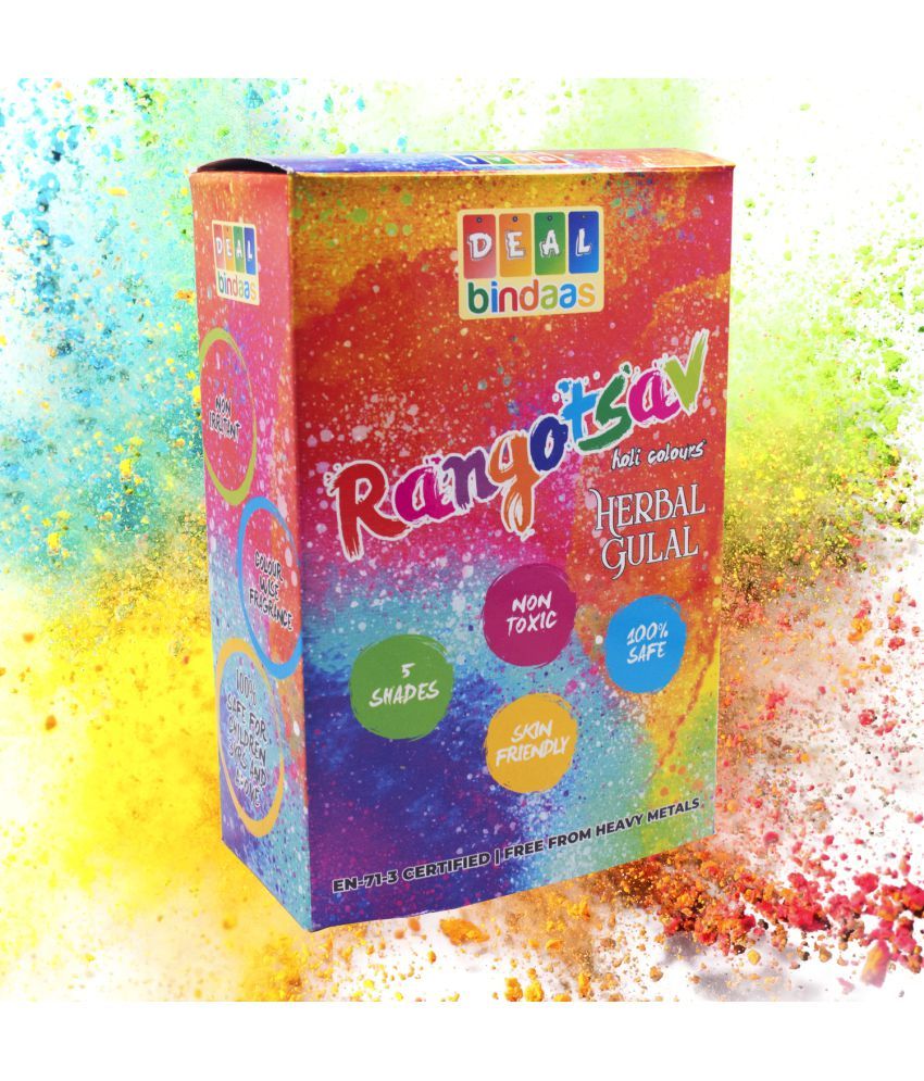     			Dealbindaas Rangotasav Holi Colour Herbal Gulal 250 GMS 5 Shades| NonToxic | Eco Friendly | 100% Safe Holi Color Powder, 250gm. (5pcs X 50gm) Pack of 1