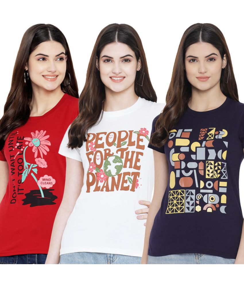     			Fabflee Cotton Lycra Multi Color T-Shirts - Single