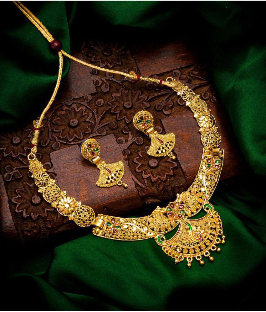     			MGSV Alloy Golden Designer Necklaces Set