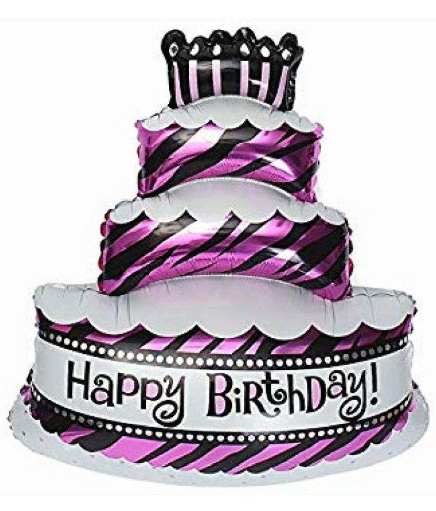     			1 Happy Birthday Printed Cake Shape Foil Balloon (Pink)