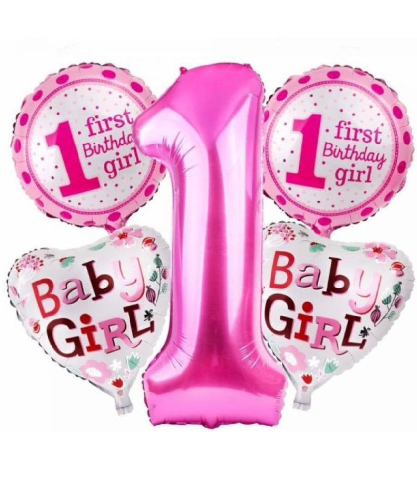     			5 Pcs Foil Set 1st Birthday Baby Boy (Pink)