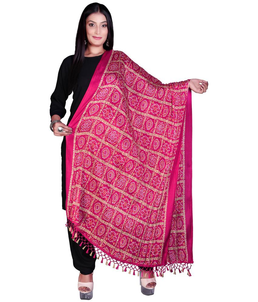     			Apratim Pink Art Silk Bandhej Dupatta - Single