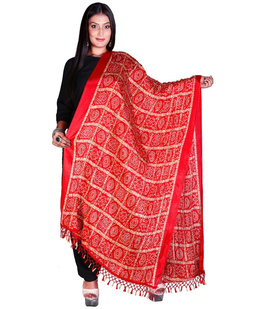     			Apratim Red Art Silk Bandhej Dupatta - Single