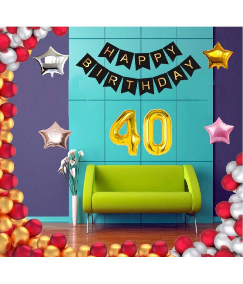     			Happy Birthday Banner (Black) + 30 Metallic Balloon (Red,Gold,Silver) + 40 Number Foil + 4 Star(10")(Multi)