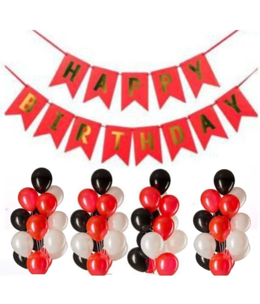     			Happy Birthday Banner (Red) + 30 Metallic Balloon (Red,Black,White)