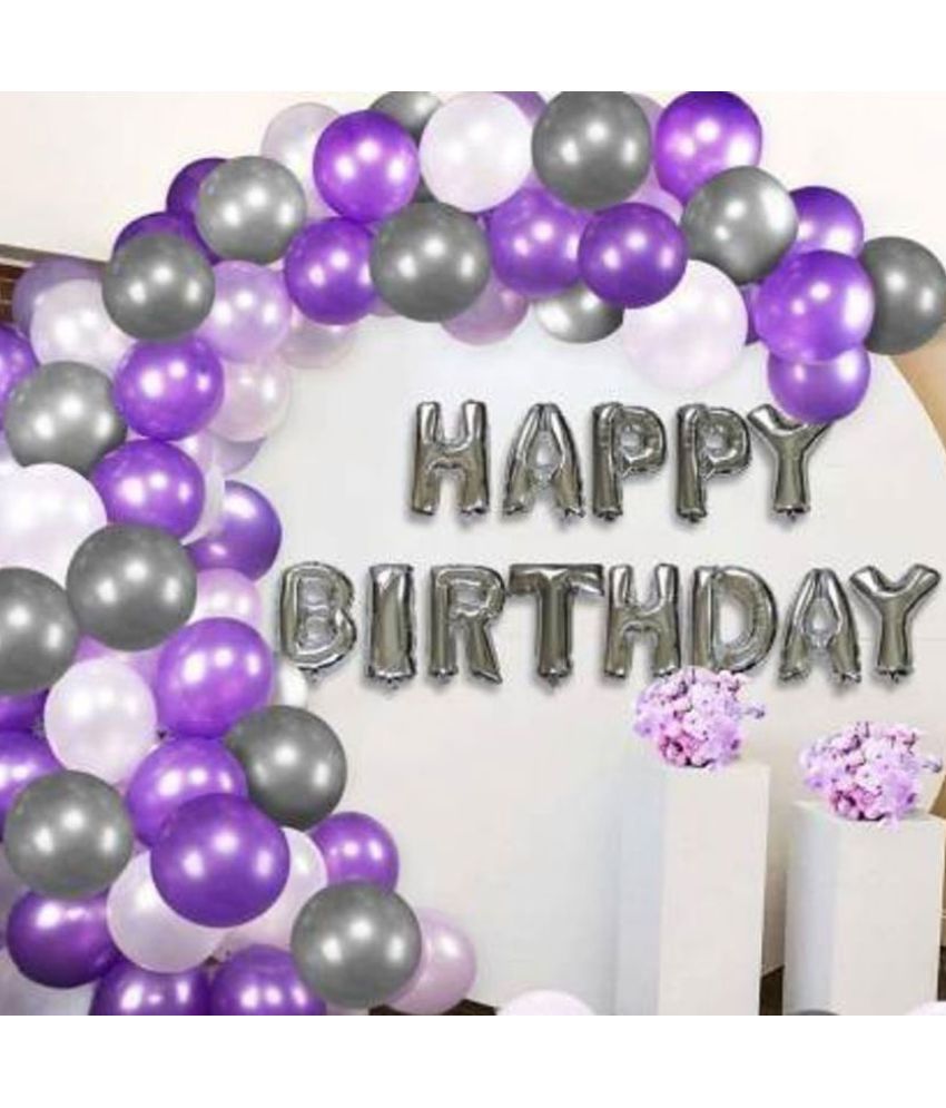     			Happy Birthday Foil (Silver) + 30 Metallic Balloon (Purpel,Silver,White)