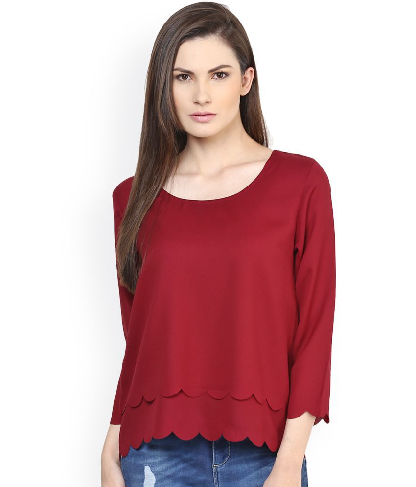     			Rare Poly Georgette Solid Maroon Regular Tops