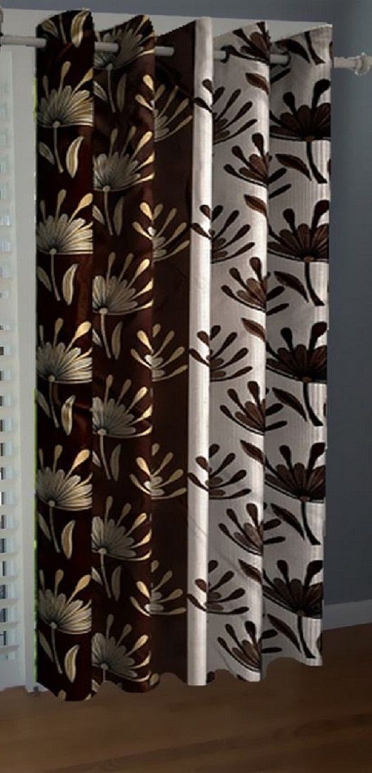     			Fashworld Floral Semi-Transparent Eyelet Door Curtain 7 ft Single -Brown