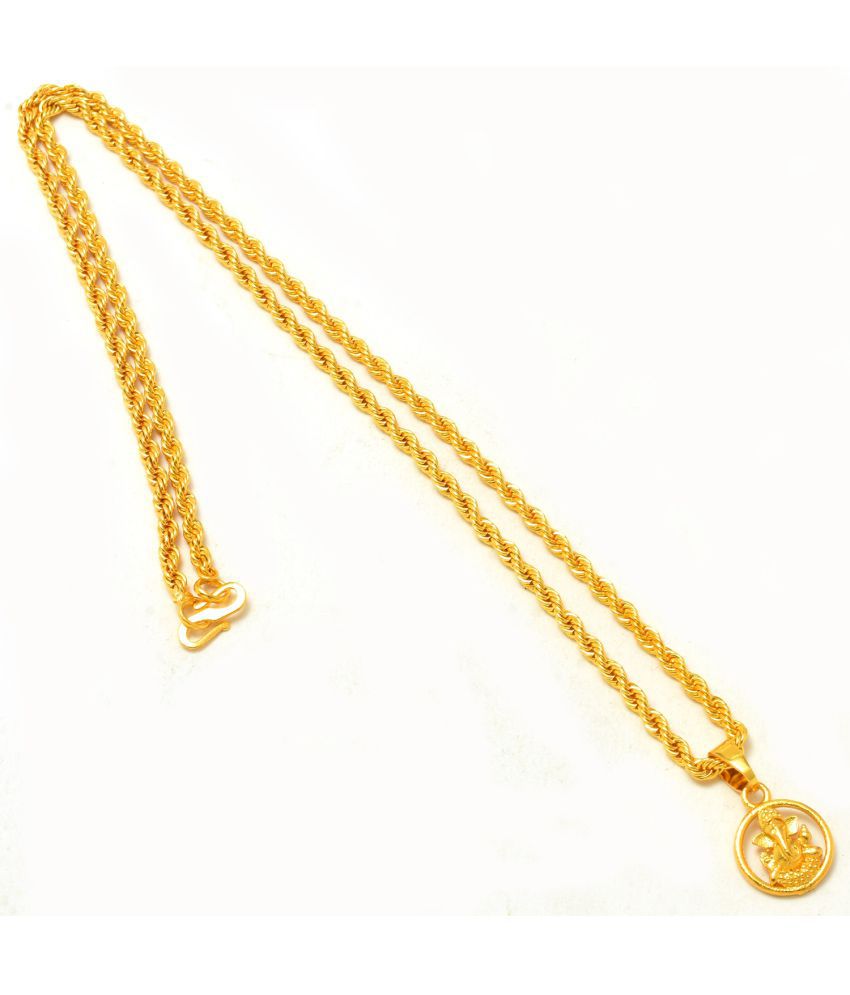     			Jewar Mandi Lord Ganesh Ji Gold Plated Circle Locket/Pendant with Rope/Rassi Chain Daily use for Men, Women & Girls, Boys