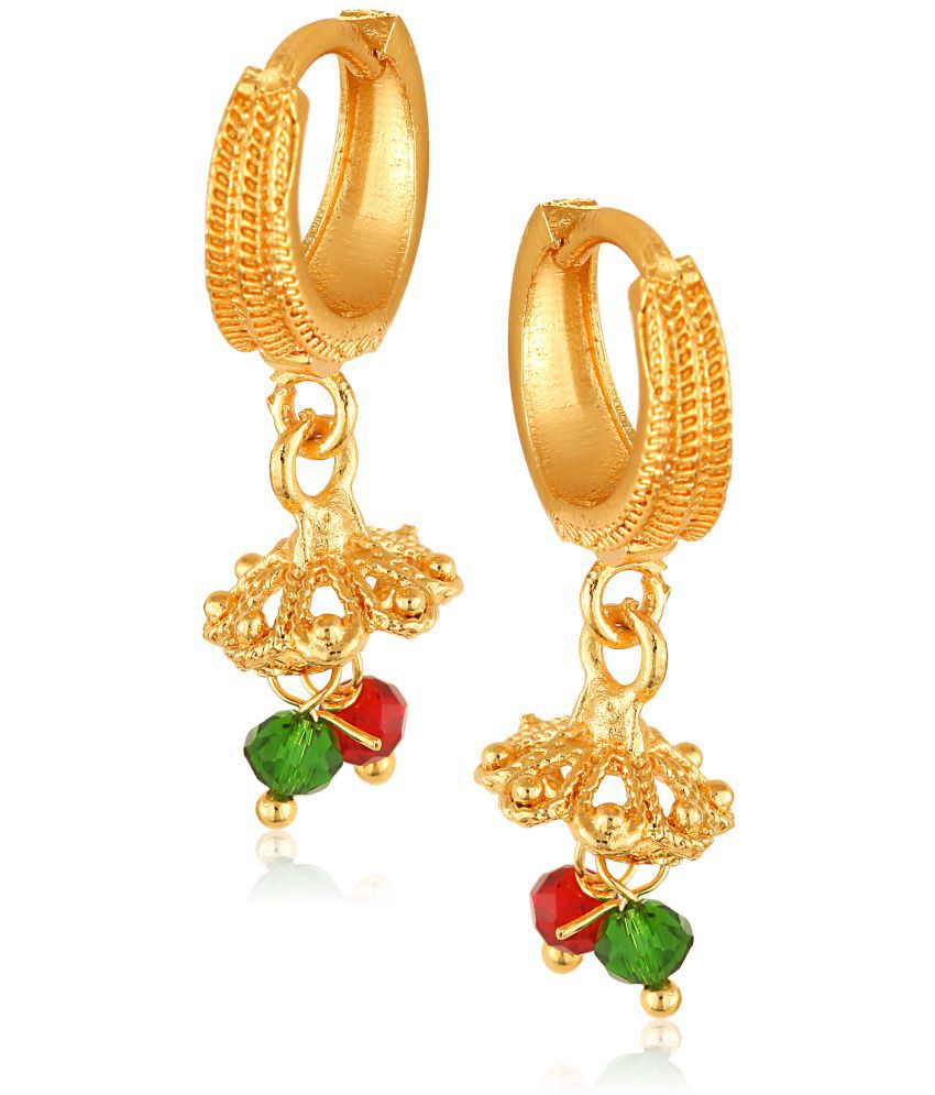     			Vighnaharta Filigree work Gold Plated alloy Hoop Earring Clip on fancy artificial stone drop Bali Earring for Women and Girls  [VFJ1561ERG]