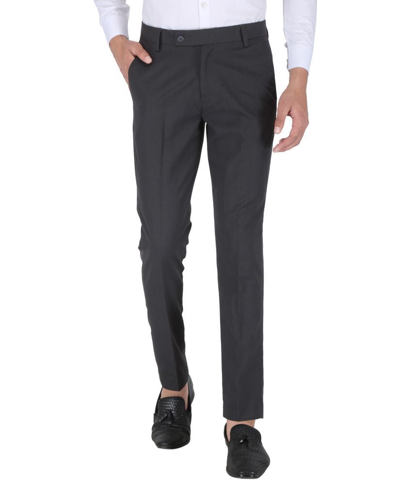     			Playerz Poly Blend Slim -Fit Solid Grey Men's Trousers Single Pack