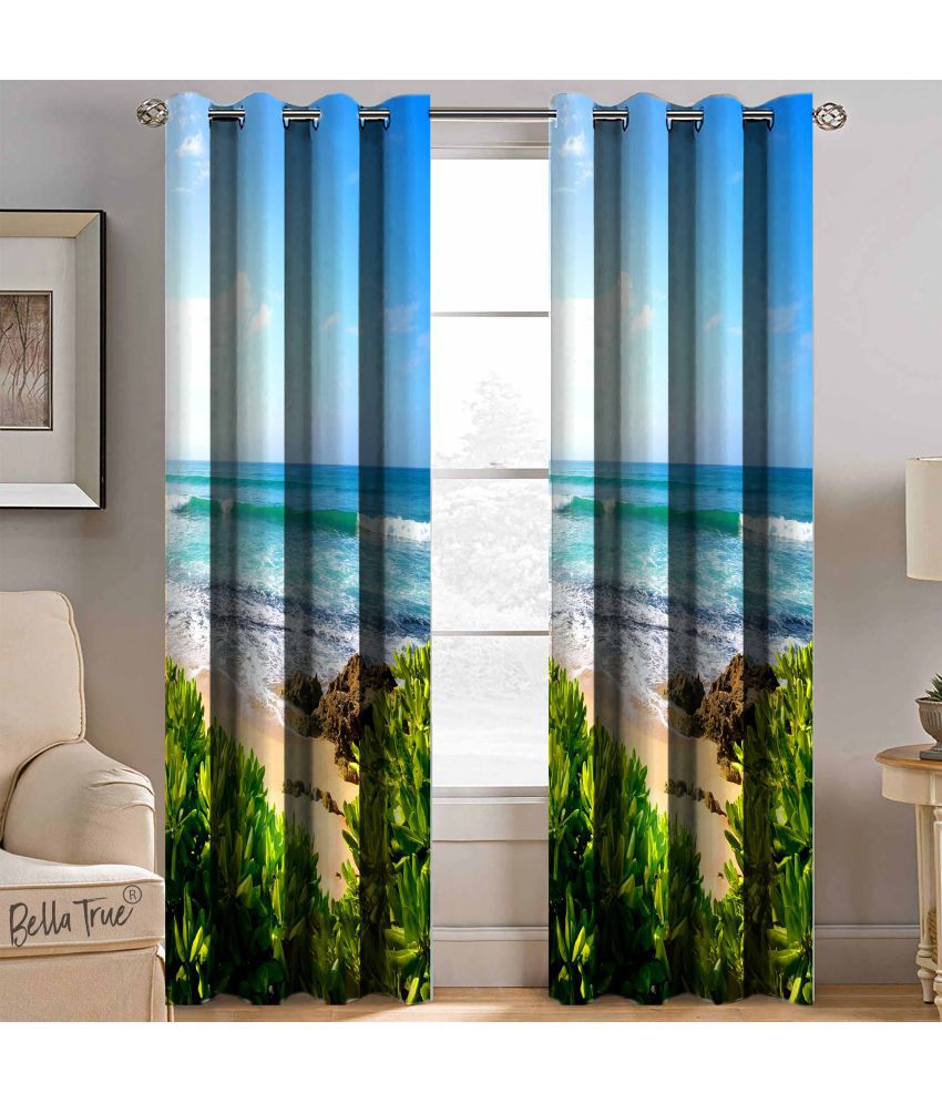     			HOMETALES - Set of 2 Door Semi-Transparent Eyelet Polyester Multi Color Curtains ( 213 x 113 cm )