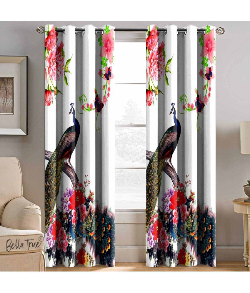     			BELLA TRUE - Set of 2 Door Semi-Transparent Eyelet Polyester Multi Color Curtains ( 213 x 113 cm )