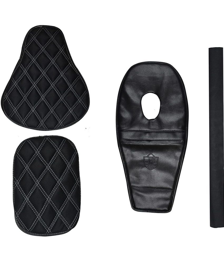     			KOHLI BULLET ACCESSORIES Bullet Black Diamond Cut Design Seat Cover with Tank Cover +Back Rest Foam Combo Set for Royal Enfield Classic 350/500cc