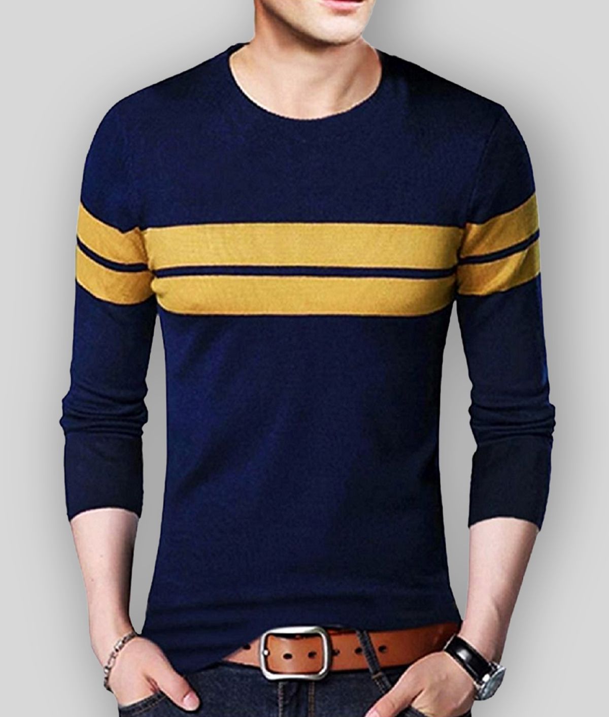    			Leotude - Navy Blue Cotton Blend Regular Fit Men's T-Shirt ( Pack of 1 )