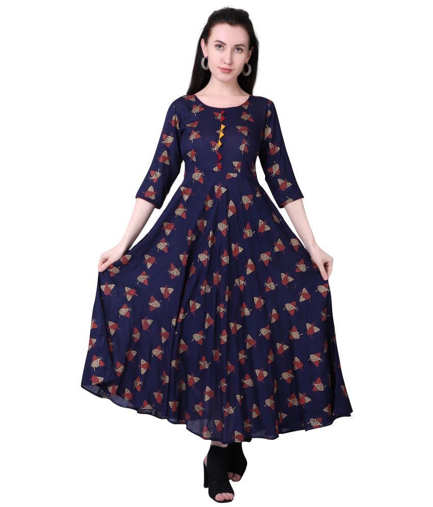     			MEESORRA - Navy Rayon Women's Flared Kurti